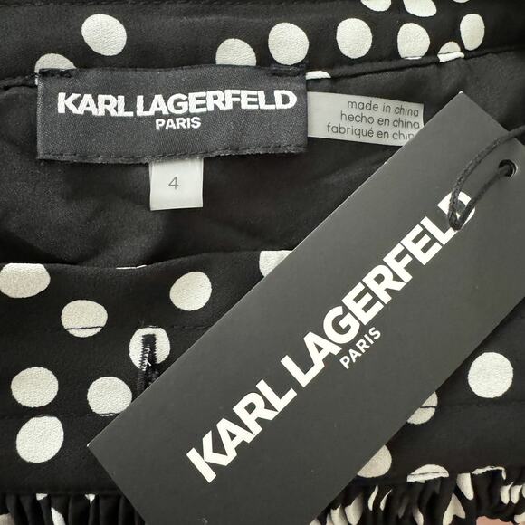 Karl Lagerfeld Polka Dot Pleated Circle A-Line Knee Length Skirt Black Sz 4 NWT - Picture 9 of 11